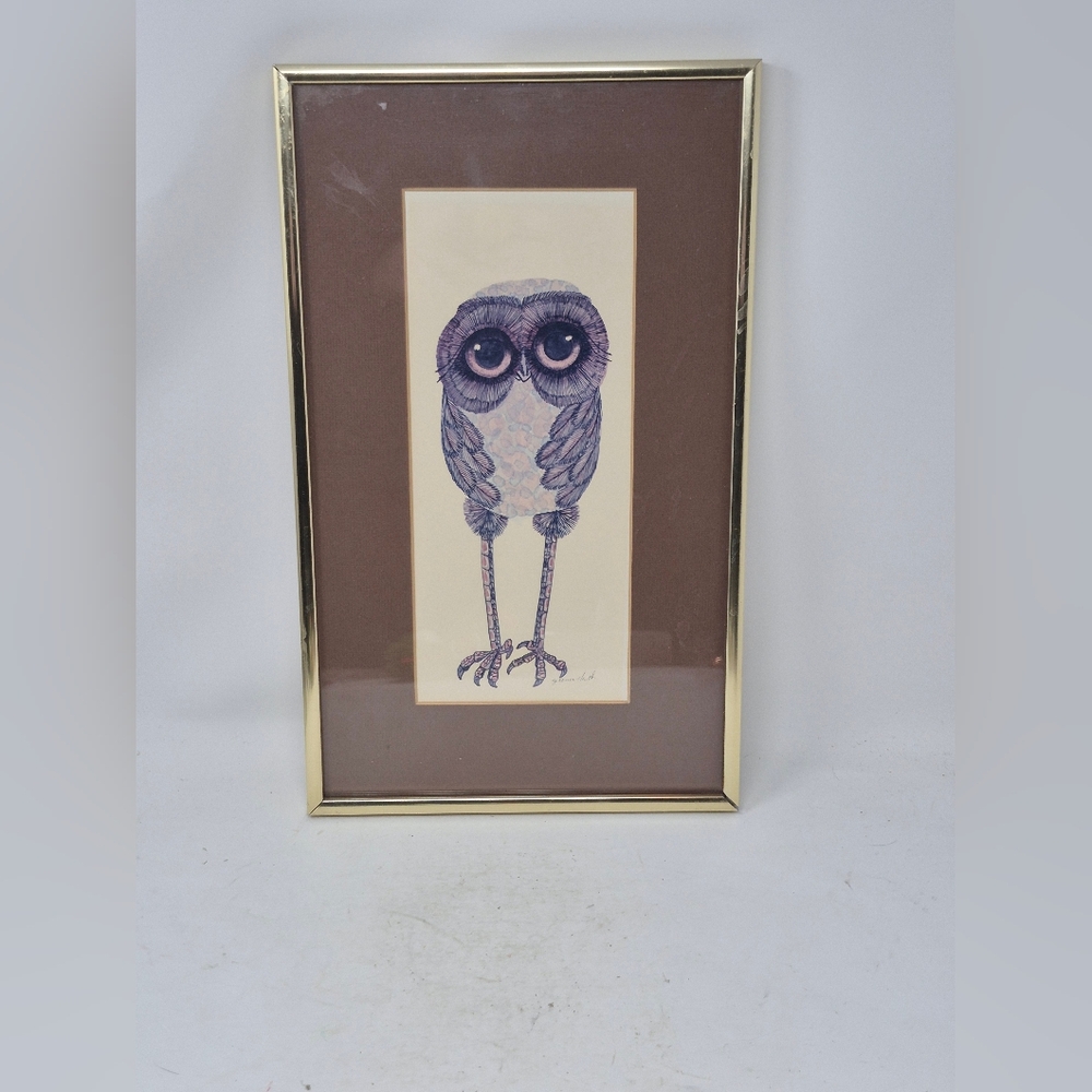 Vintage Framed Glenn Heath Big Eyed Owl Print